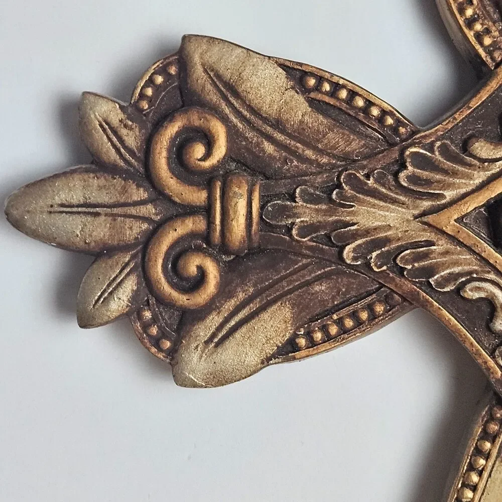 Ornate Wall Cross Fleur De Lis Gothic Gold Bronze Resin Religious Decor 14